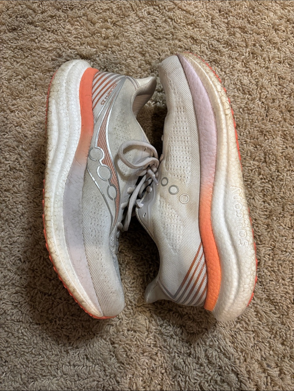Saucony Women’s Running Shoes — Light Gray with Coral Accents